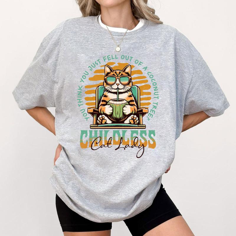 Harris 2024 T-Shirt, Childless Cat Lady, You Think You Just Fall Out Of A Coconut Tree Tshirt, Kamala Harris Meme Shirt