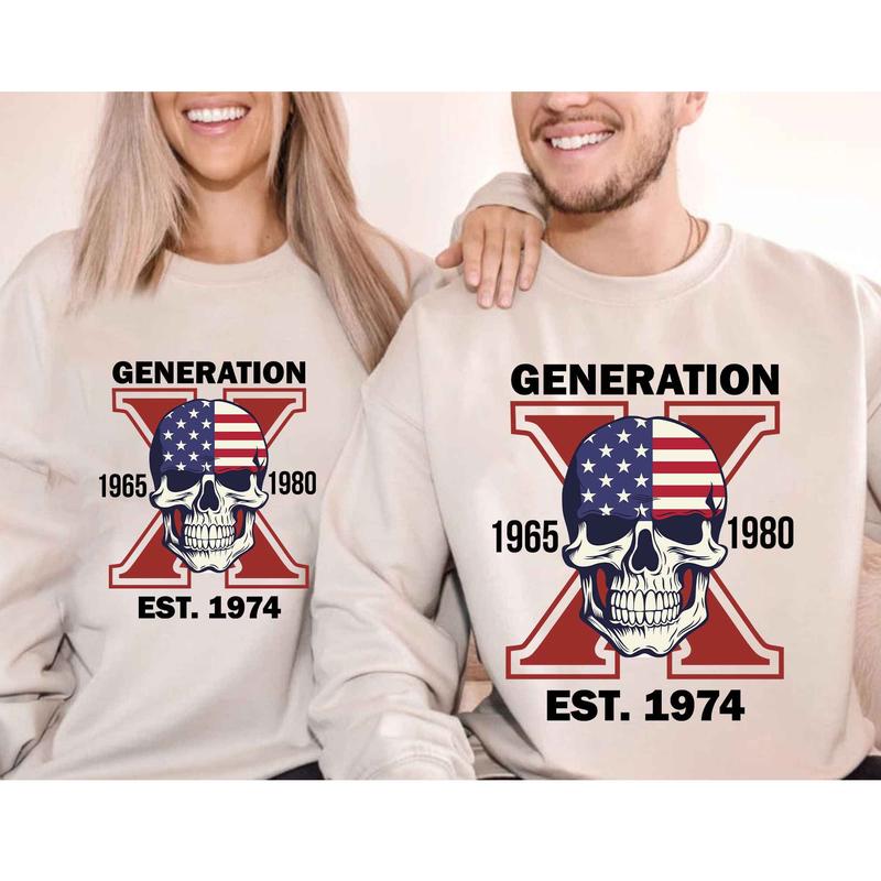 Custom Est.Year 1974 Proud Member Skull GenX 2 Side Shirt, Halloween Skull Generation GenX T-shirt, Proud Member Generation X Shirt