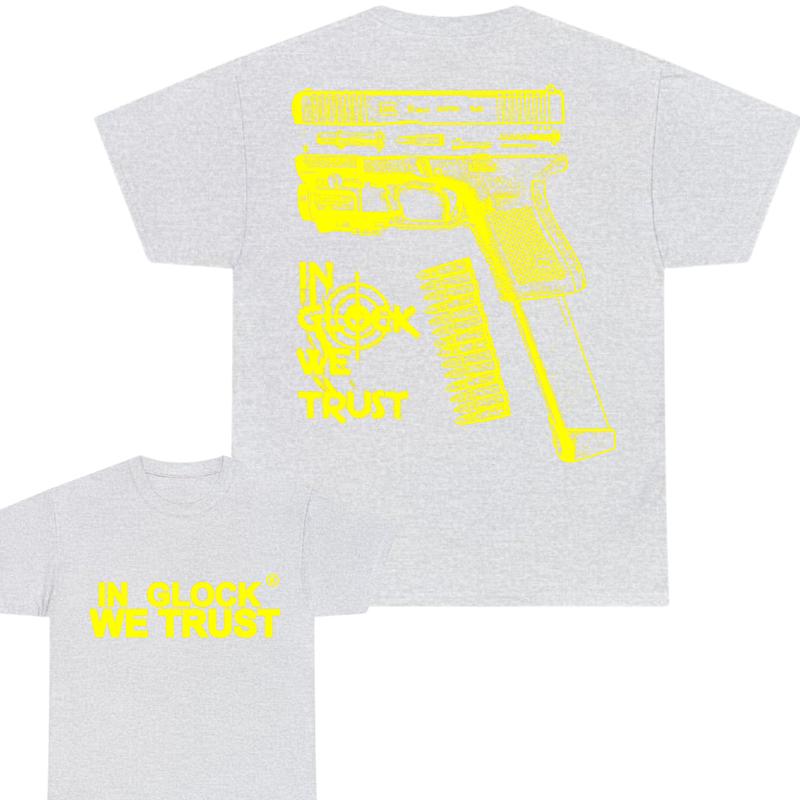 In Glock We Trust Double Side Tee , Glock Tshirt, Design Color Yellow - Full Color - Men's & Women's Tops,Gift For Men & Women