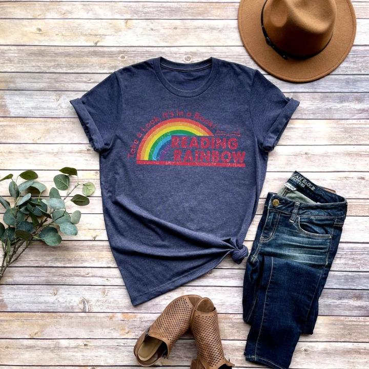 Retro Comfort Reading Rainbow Shirt - Perfect Teacher Gift, Book Lover Gift, Gift for Him, Gift for Her, Crew Neck T-shirt, Trending T-shirt