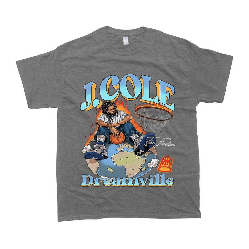 J Cole Dreamville Tshirt Vintage Cotton Menswear Streetwear Shortsleeve Top Classic Basketbal T-Shirt Round Neck