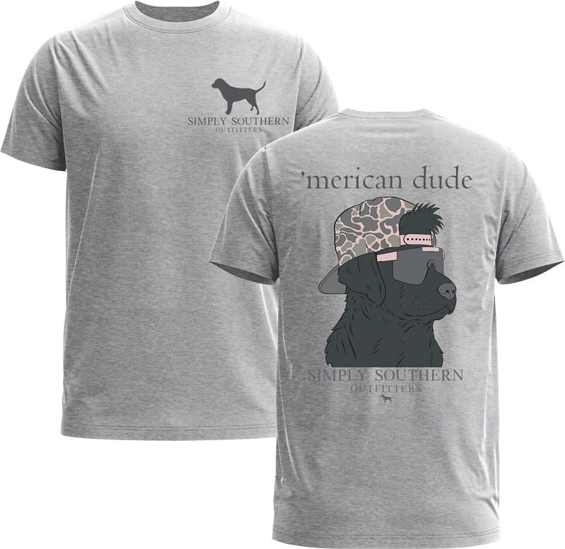 Simply Southern Camo Merican Dude 2 Sided Short Sleeve T-Shirt - Simply Southern Tee - Gildan 5000 Graphic Shirt, Heavy Cotton, Full Sizing & Colors