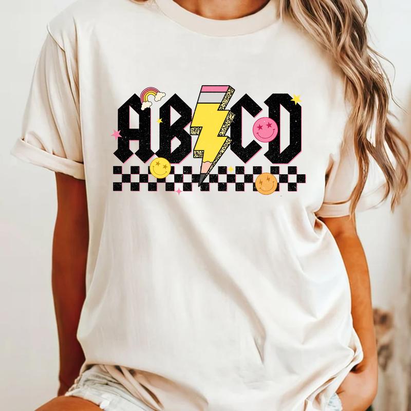 Teacher Shirt, Retro ABCD Teacher Name Shirt, Back To School Clothing, Kindergarten Preschool Teacher Shirt, Teacher Appreciation Gifts, Men Women Top