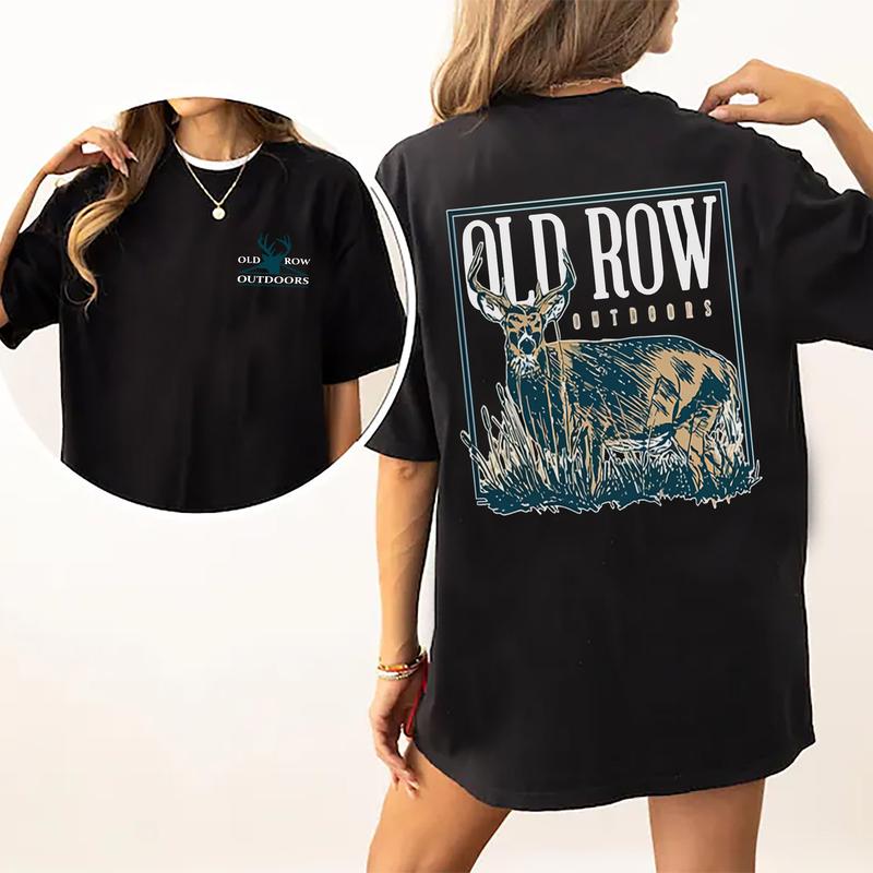 Vintage Old Row Outdoor Natural Buck Hunt Graphic 2-Sided Shirt, Retro Deer Hunting T-Shirt, Wild Hunt Tees, Hunter Unisex Tops, Casual Womenswear
