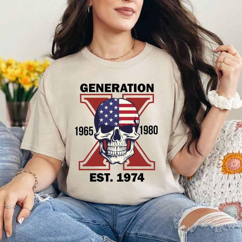 Custom Est.Year 1974 Proud Member Skull GenX 2 Side Shirt, Halloween Skull Generation GenX T-shirt, Proud Member Generation X Shirt