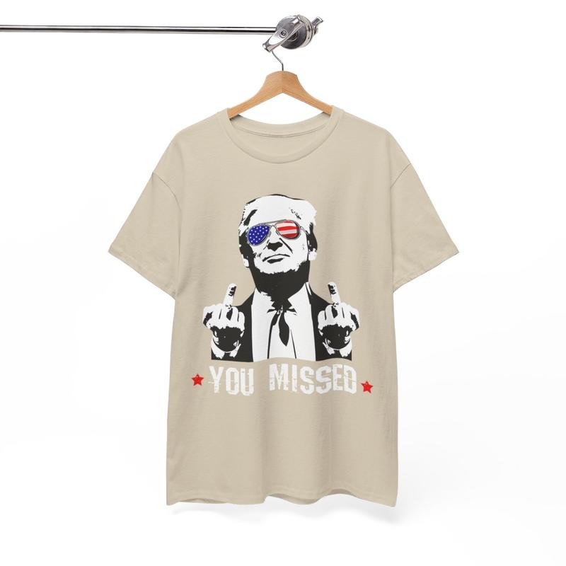 Trump Rally Shooter Tshirt - Trump You Missed - Trump Survived - Trump 2024 - USA Freedom - Donald J. Trump Unisex Heavy Cotton Tee