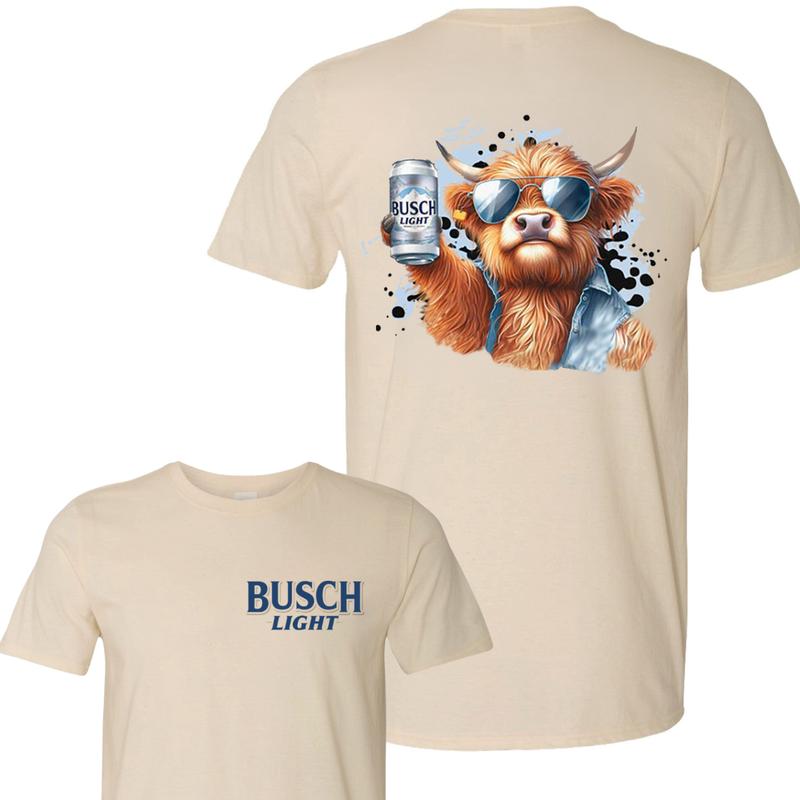 Cool Cow Busch Light 2-sided  Shirt, Busch Light, Casual Graphic Round Neck T-shirt for Summer, Fashion Top for Daily Wear
