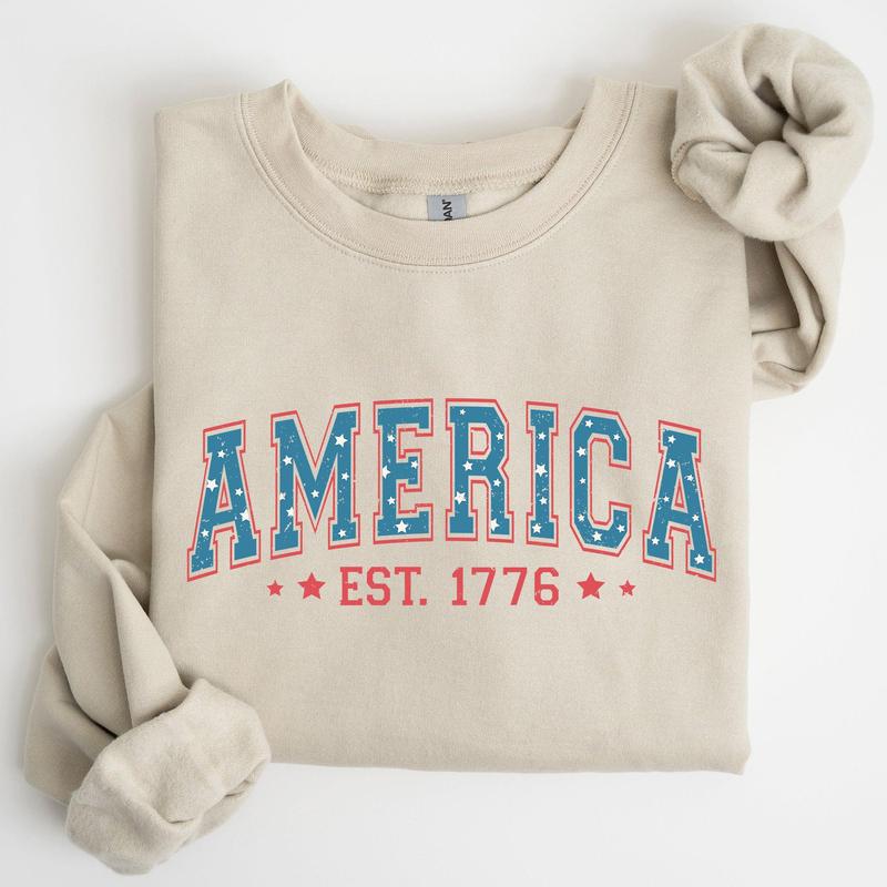 America, 1776, Patriotic, 4th of July Sweatshirt, Women's Crew Neck, Crewneck Casual Comfort Womenswear Comfortable Graphic