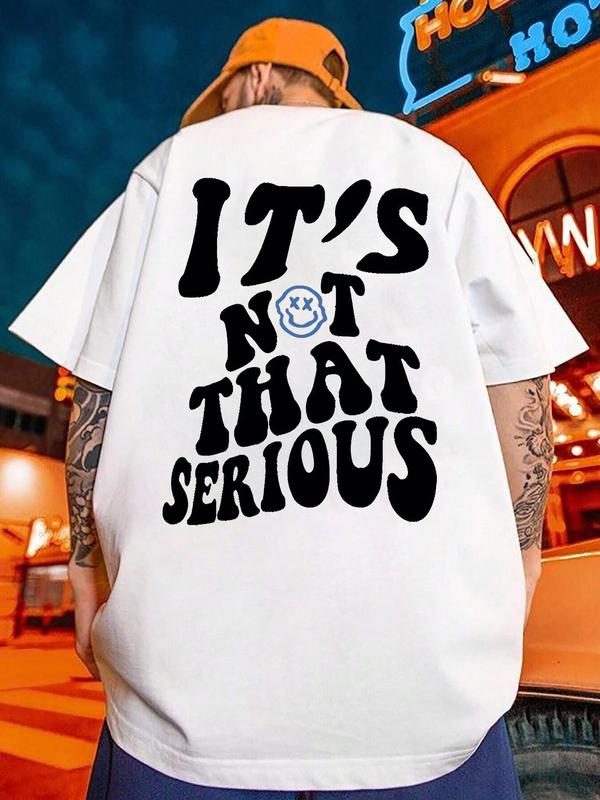 Men's Cartoon Expression & Letter Print Drop Shoulder Tee, Summer Outfits 2024, Regular Fit Casual Short Sleeve Round Neck T-Shirt for Summer,Â Graphic