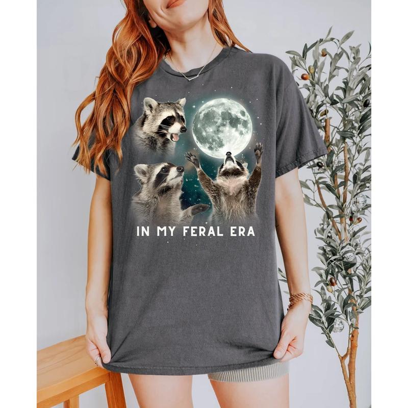 In My Feral Era Racoons Howling At The Moon T-shirt, Feral Moms Build Character Shirt, Racoon Lover Gift Idea for Feral Mom