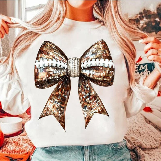 Retro Disco Coquette Football Sweatshirt, Football Bow Tee, Football mom Shirt, Football Game Day, Fall Football, Football Season, Sports, coquette fo