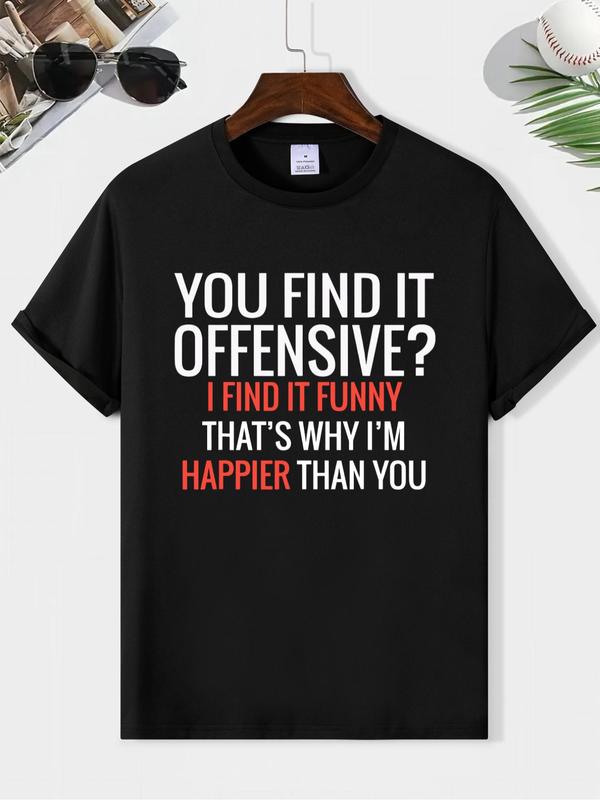 Men's Letter Print Round Neck Tee, Regular Fit Short Sleeve Summer T-Shirt for Outdoor Wear, Trendy Daily Streetwear for Menâ€™s Comfort