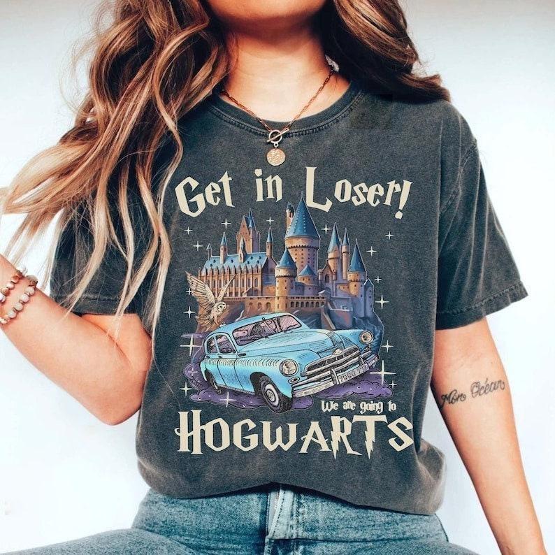 Get In Loser We're Going To Hogwarts TShirt, Wizard Flying Car Shirt, Universal Studios Shirt, Wizard Flying Car Tee, Meme 90s Vintagge TShirt, Wizard