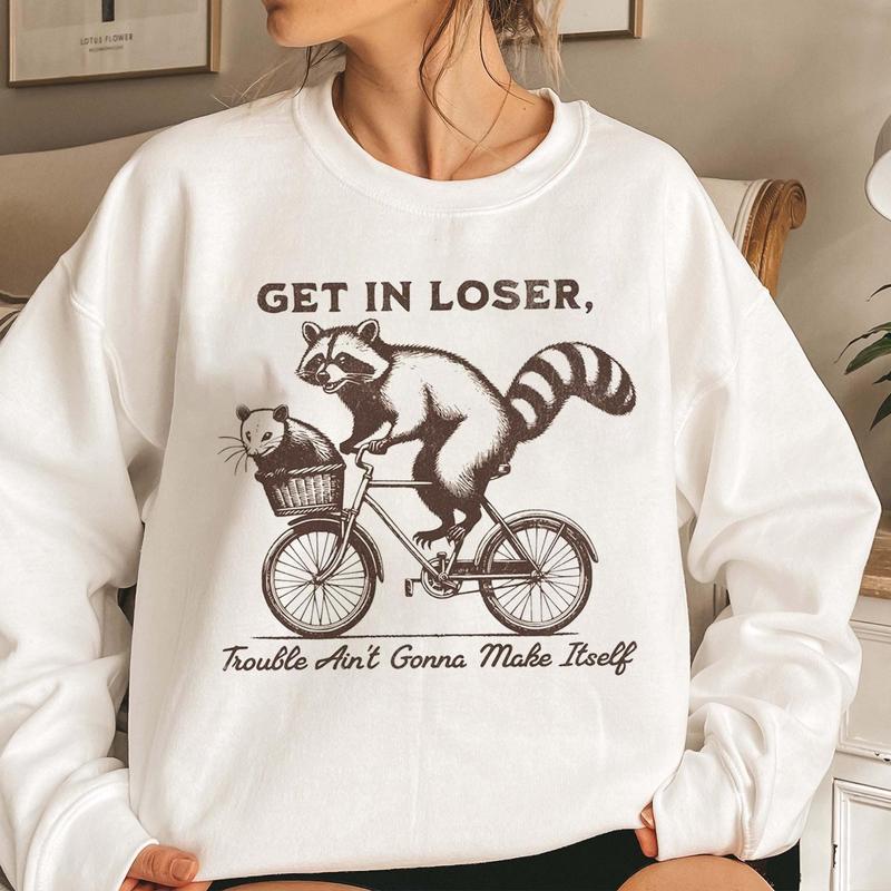 Funny Raccoon & Opossum Get In Loser Meme Shirt, Sarcasm Woodland Animal Trash Panda Shirt, Humorous Gift for Friend, Raccoon Lover Gift