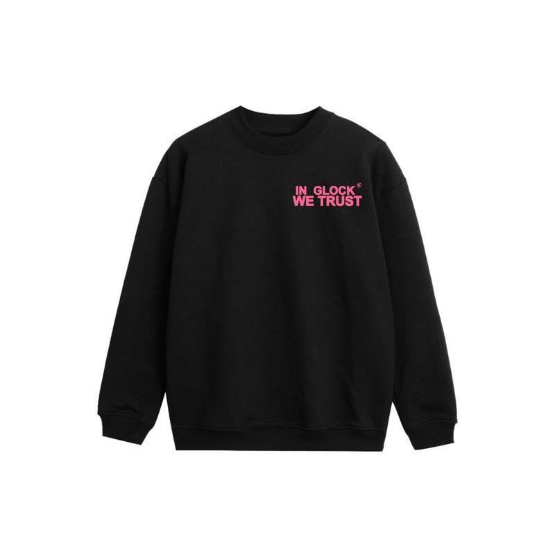 IN GLOCK WE TRUST 2 SIDE Hoodie , Design Heliconia pink, Sweater for Men , Gift For Men ,Full Color , Menswear Top, Glock SweatShirt Classic Cotton