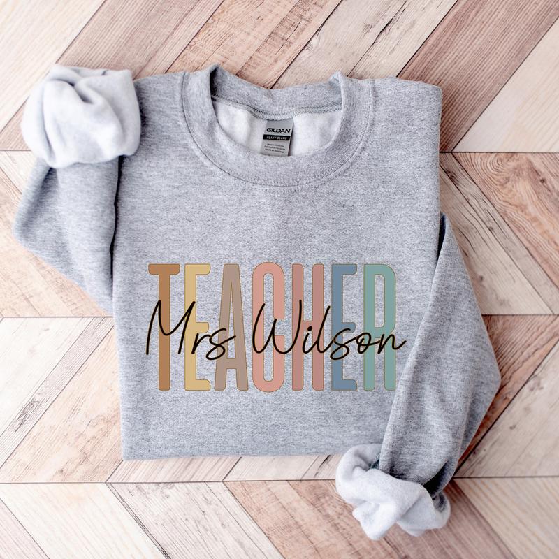 Custom Mrs Teacher Sweatshirt, Teacher Tshirt, Cute Teacher Crewneck, Teacher Appreciation gift, Gift for Teacher, Retro Teacher Shirt