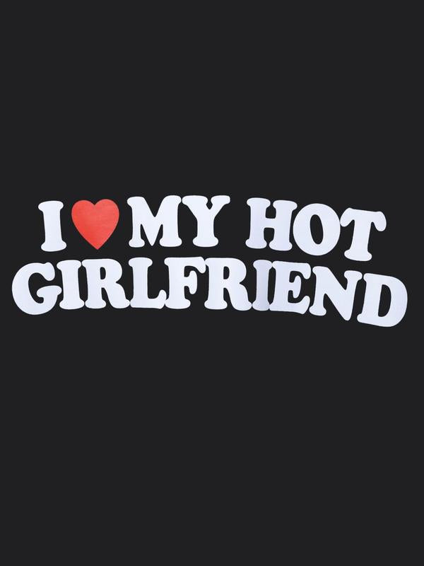 Men's Letter IÂ LoveÂ My GirlfriendÂ Print Round Neck Tee, Streetwear, Graphic Tees, Regular Fit Casual Short Sleeve Crew Neck T-shirt, Summer Clothes, M