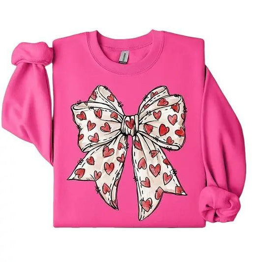 Coquette Valentine's Day Heart Bow Sweatshirt, Retro Valentine Shirt, Valentines day Bow Shirt, Coquette Bow T Shirt, Bow Valentine Gifts
