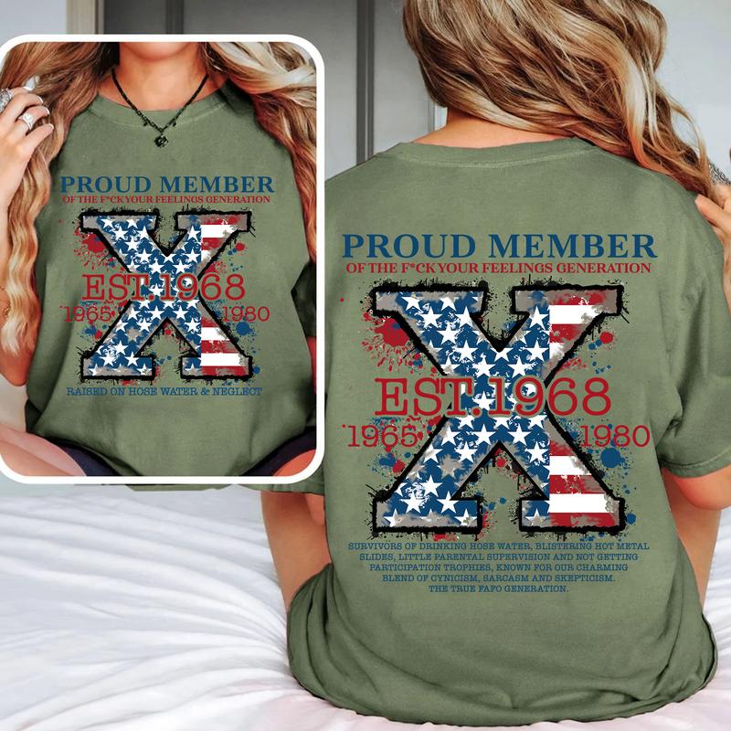 Custom Est.Year FAFO Flag X 1965-1980 GenX 2 Side Shirt, Generation GenX T-shirt, Proud Member The True FAFO Generation X Shirt