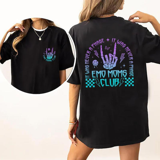 Emo Moms Club Shirt, Motherhood Rock Skeleton Printed T-shirt, Mama Shirt, Mom Life Shirt, Gifts For Mom, Soft Cotton Fabric Womenswear, Vintage Funny