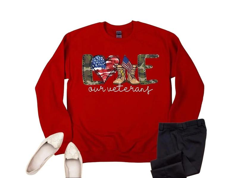 Love Our Veterans Sweatshirt, Memorial Day Sweatshirt T-shirt Hoodie, Independence Day Gift, American Flag Shirt, Patriotic Shirt, Veteran Shirt