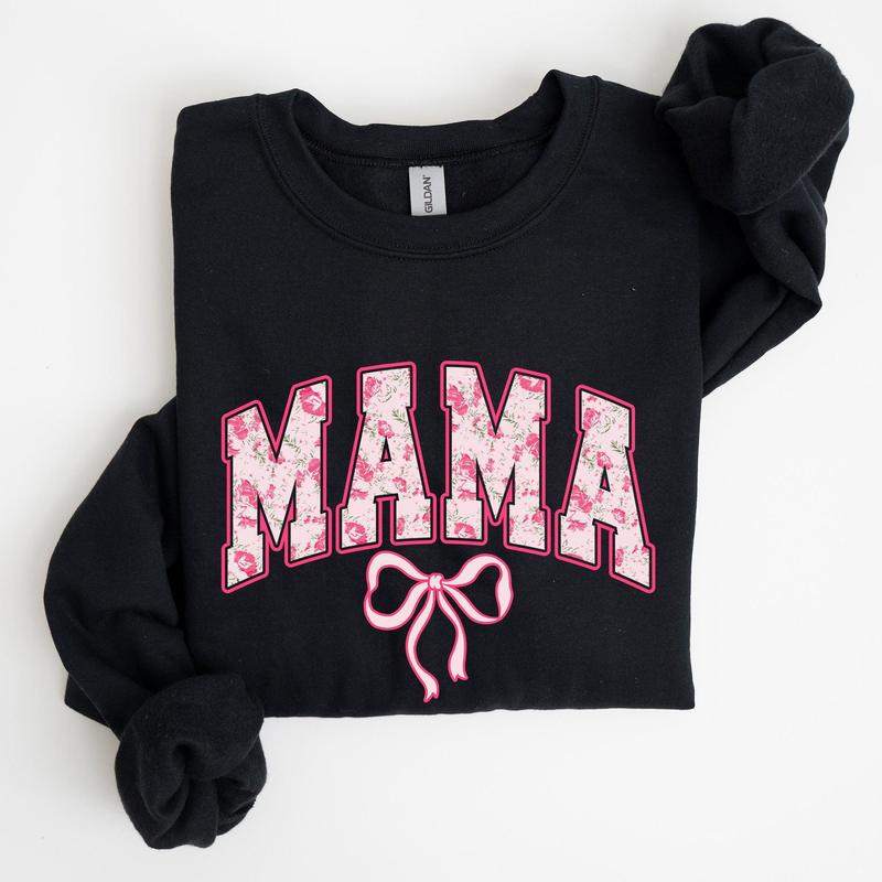 Mama, Coquette, Pink Bows, Trend, Girly, Soft Girl Era Sweatshirt, Women's Crew Neck, Crewneck Casual Comfort Womenswear ComfortableÂ Graphic
