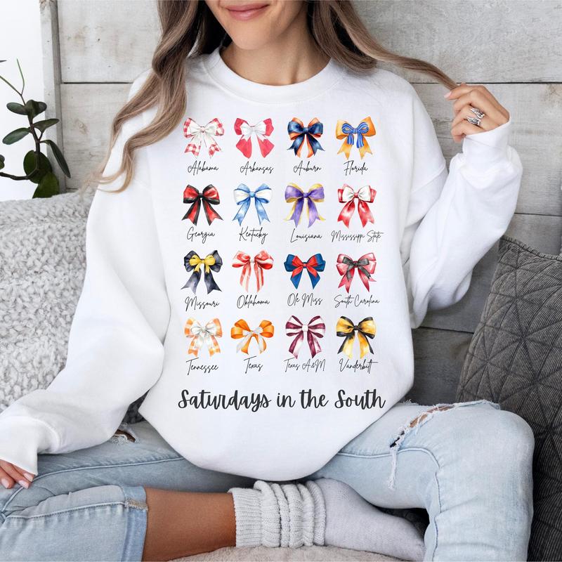 SEC Coquette football Sweatshirt, Football Saturdays in the south Sweater, SEC Bows College Football Shirt, Southern Football Game, Full Sizes, Full C