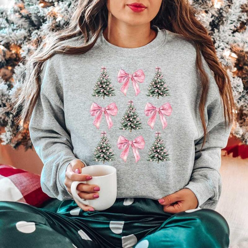 Coquette Bow Christmas Sweatshirt, Christmas Tree Shirt, Christmas Sweatshirt, Girly Christmas Sweater, Coquette Bow Sweater