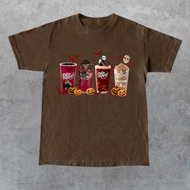 Dr Pepper Horror Shirt, Horror Movie Characters Shirt, Halloween Crewneck, Spooky Season, Halloween 2024 T-shirt