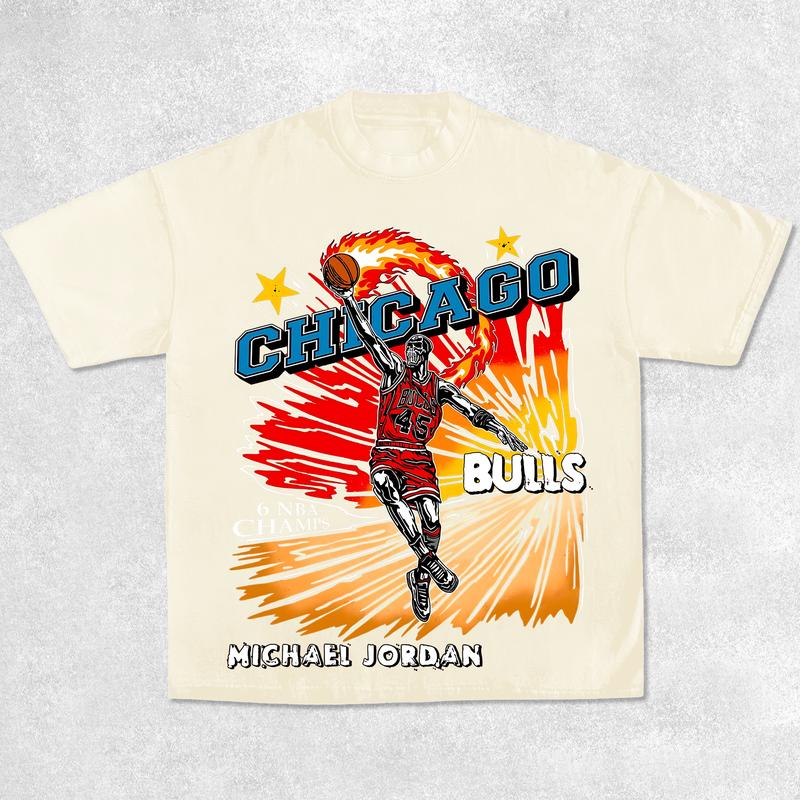 MJ Bulls Shirt, Vintage Graphic T-shirt Heavy Cotton Tee Basketball Streetwear 90s, T-Shirt Sports Clothing Menswear Top Streetwear Shortsleeve