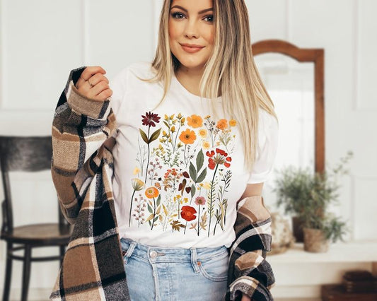 Vintage Floral Shirt,Womens Clothing,Hippie Clothes, Wildflower Shirt,Plant Shirt,Cottage Core, Witchy Tops