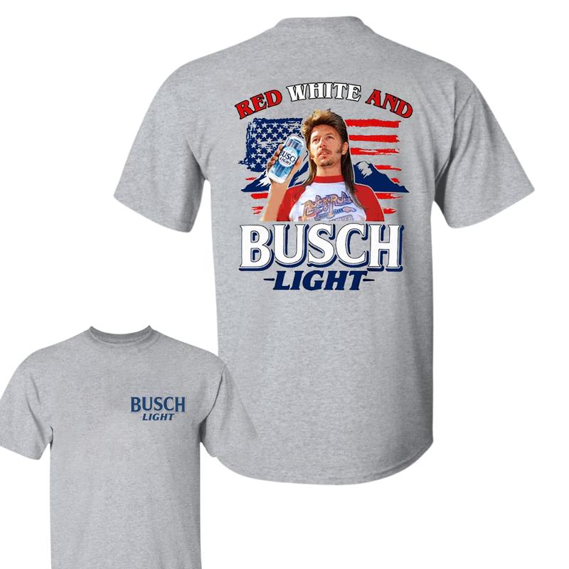 BUSCH LIGHT 2 sides Joe Dirt Red White and Busch Light Shirt, Joe Dirt Merica July 4th Shirt, Casual Graphic Round Neck T-shirt for Summer, Fashion To