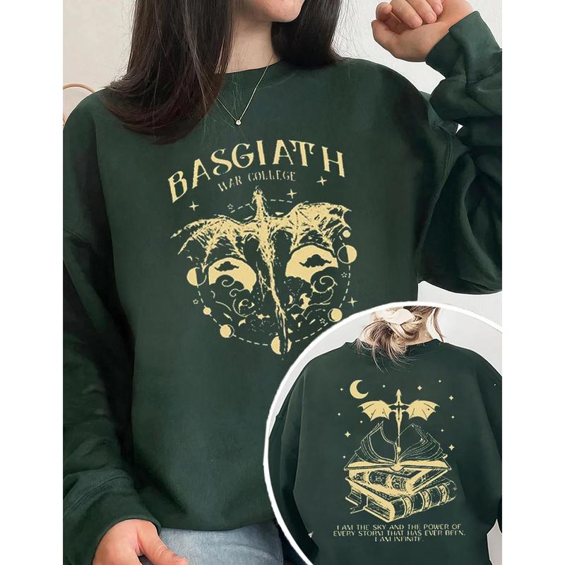 Basgiath War College 2 Sided Sweatshirt, Fourth Wing Sweatshirt, Bookish Dragon Rider Shirt, Book Lover T-Shirt, Bookish Merch, Booktok Sweater Casual
