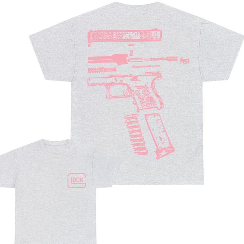 IN GLOCK WE TRUST 2 side T-shirt,Design Light Pink, T-shirt For Men, GIft For Men,Full color, Menswear Top