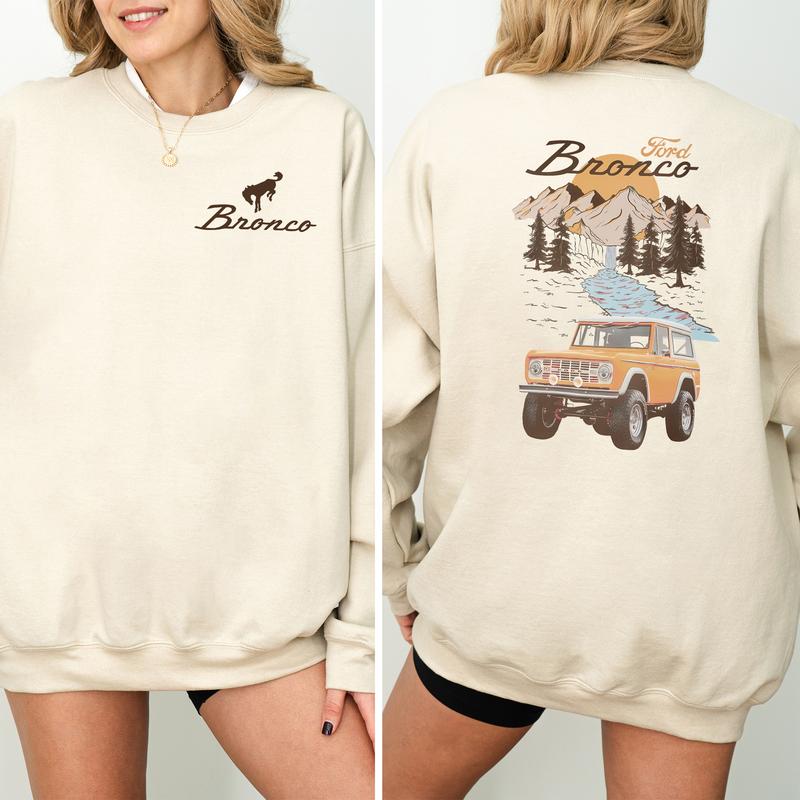 Vintage Ford Bronco Car National Park 2-Sided Sweatshirt, Retro Bronco Crewneck, Country Girl Sweater, Casual Womenswear, Cotton Fabric Pullover Tops