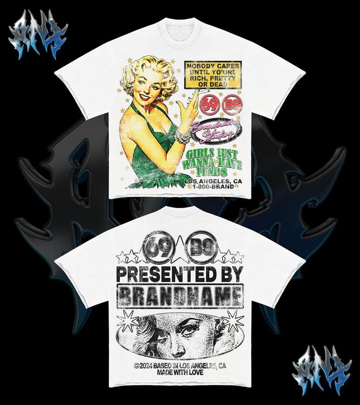 Y2K Graphic Girls Just Wanna Have Fund Personalize Printed Tshirt Casual Cotton