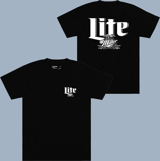 Miller Lite Logo Black And White T-shirt - 2 Side - Pick Your Color - From Casual To Formal - Minimalist Chic - Flexible Fashion Fits - Multiple Sizes