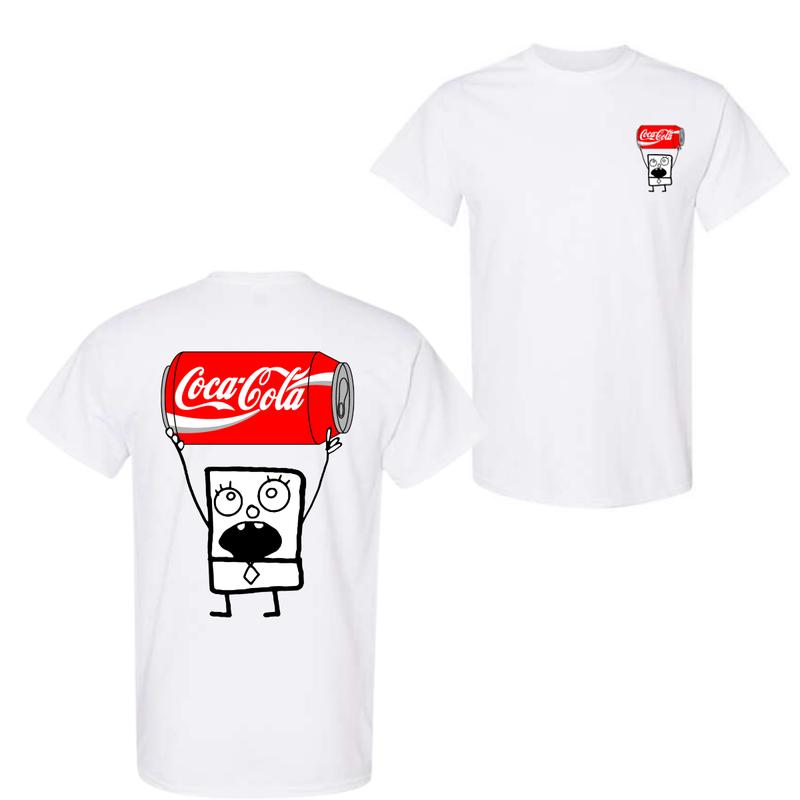 Coca Cola Doodlebob T-shirt, Doodlebob Shirt, Coca Cola Shirt, Double Sided Graphic Printed Unisex Classic Comfort Cotton T-Shirts for Men and for Wom