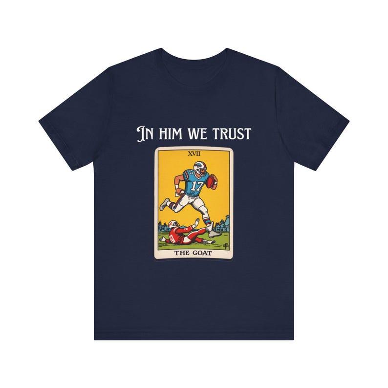 In Him We Trust T-shirt, Buffalo Football Shirt, Bills Mafia Gift Classic Menswear Top Collar Decoration Graphic Cotton Fabric Medium Jersey