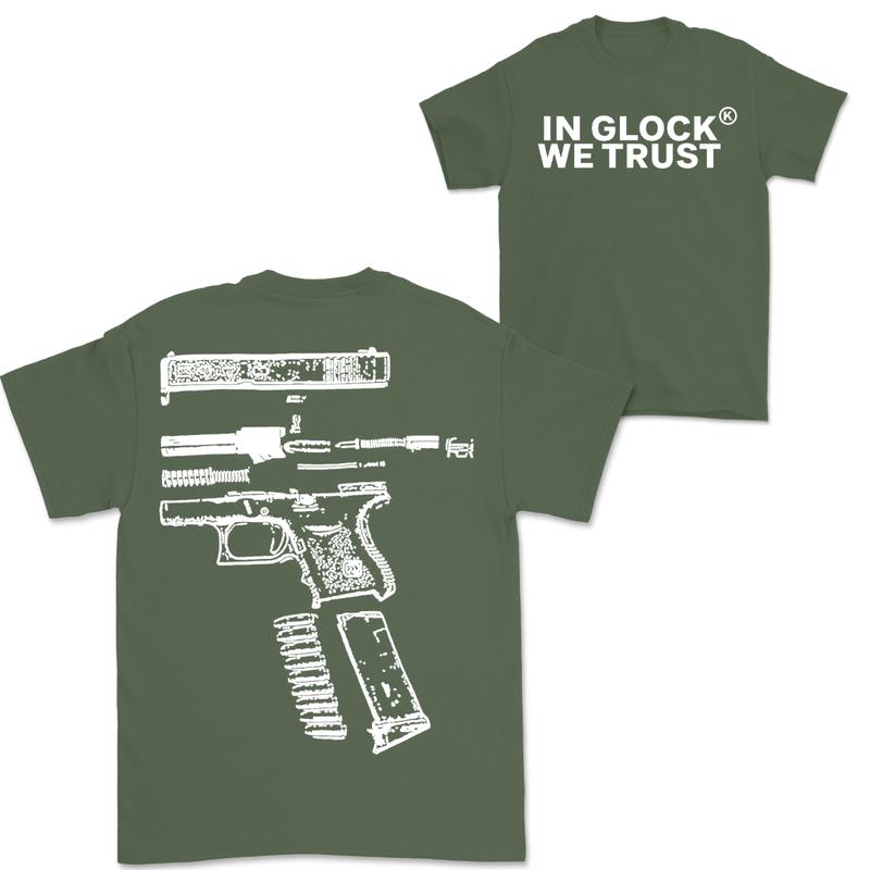 In Glock We Trust Double-Sided White Design Shirt - Full Color Edition Menswear Top