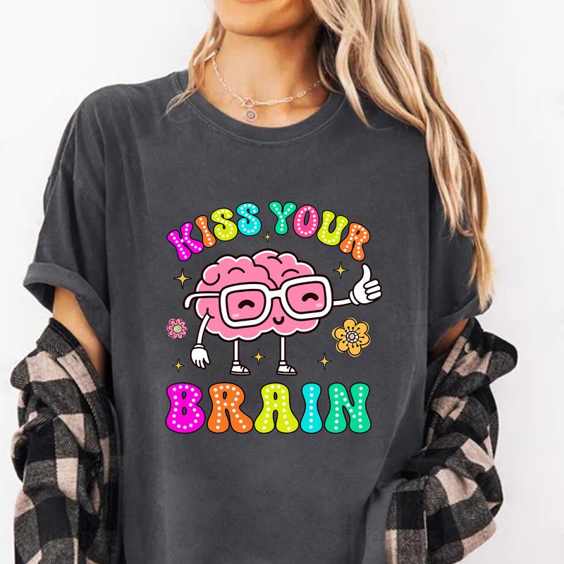 Kiss Your Brain Teacher Comfort Colors Shirt, Dalmatian Dots Teacher Shirt, Brain Teacher Tee, Teacher Appreciation, Retro Teacher Shirt, SPED Teacher