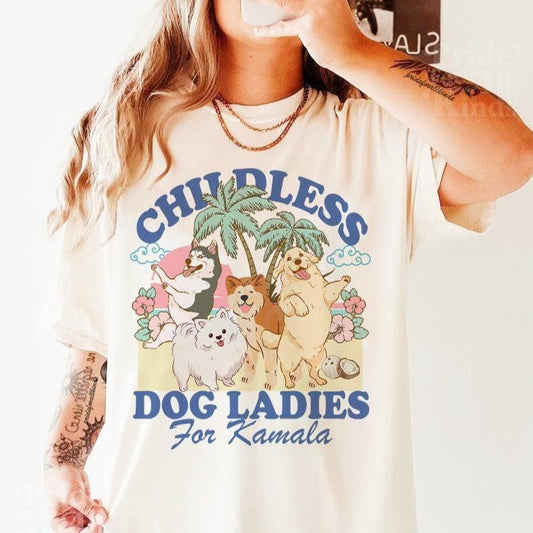Childless dog ladies for kamala, Childless dog lady, Kamala harris shirt, Kamala coconut, Harris 2024, Social democrat, suffragette Top T-Shirt