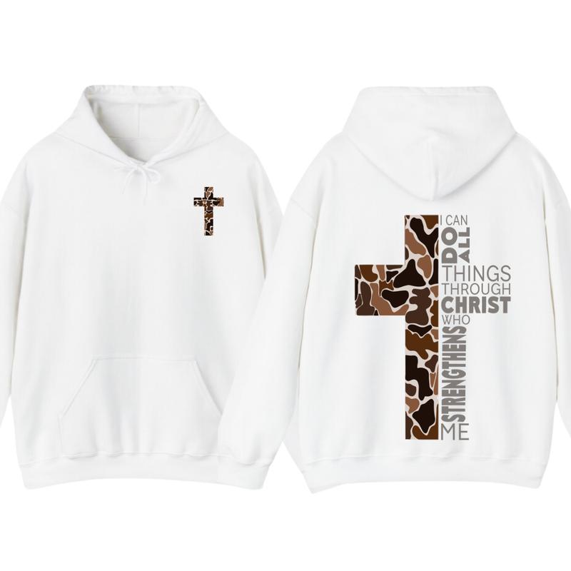 Christian Hoodie - Camo Cross Design with Philippians 413 Verse, Perfect for Faithful Believers and Outdoorsmen, unisex