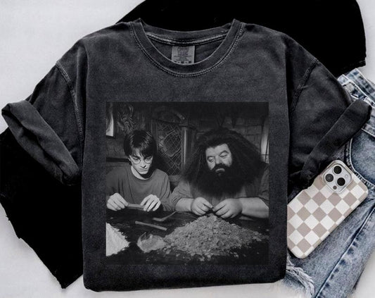Vintage Meme 90s Comfort T-shirt, Funny Harry And Hargid Smoking Comfort Shirt, Potter Tshirt Wizarding Fan Christmas Birthday Gift Potter. Comfort Co