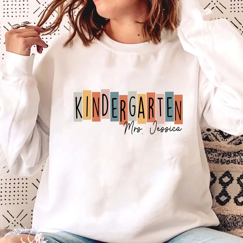 Happy First Day Of School Kindergarten Teacher Shirt, Custom Name Shirt, Personalized Teacher Shirt (Please Inbox In Message), Kindergarten Teacher Sh