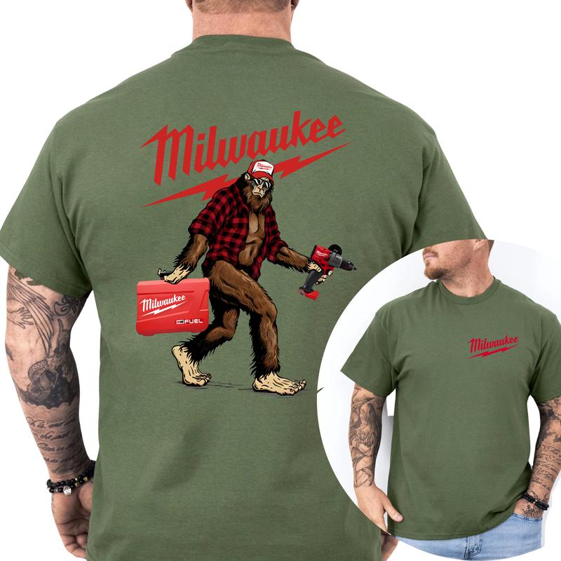 Men's Biggfoot Milwaukee Fuel Drill 2-Sided Shirt, Funny Tee for Men, Men's Manufacturer T-shirt, Classic Casual Menswear, Soft Cotton Fabric Tops
