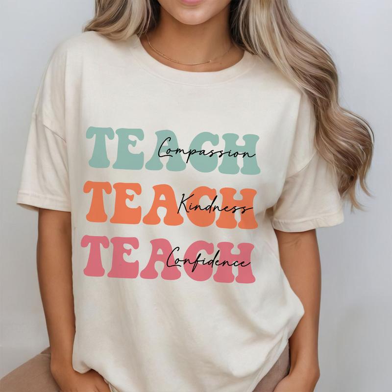 Compassion Kindness Confidence Teacher Shirt, Gifts for Teacher, Comfort Colors Groovy Teacher Shirt, Kindergarten Teacher Tee, Cute Preschool Teacher
