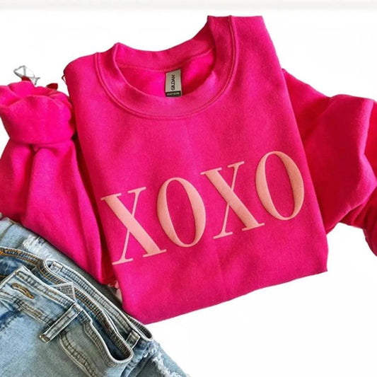 XOXO Puff Print Sweatshirt, Valentines Day sweatshirt, Valentine's Day gift, Pink Valentines Day sweatshirt