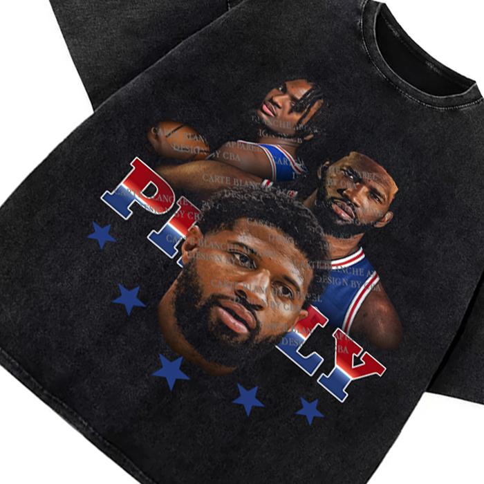 Paul George Joel Embiid Tyrese Maxey Philly Big 3 Philadelphia Graphic T-Shirt Basketball Cotton