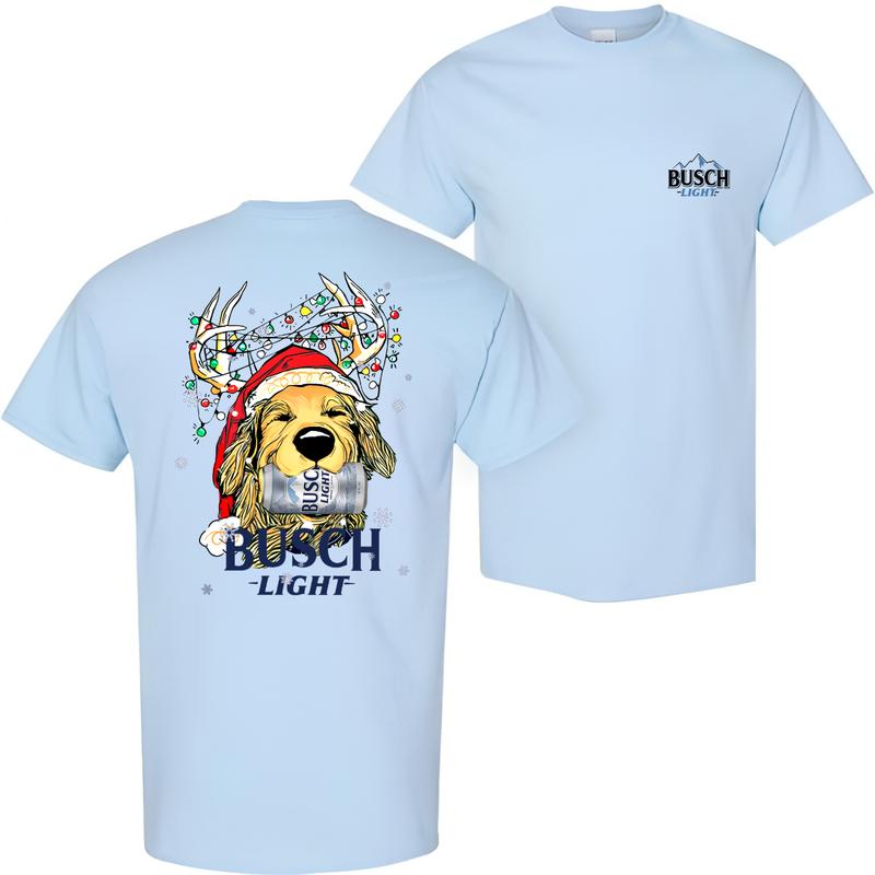 Busch Light Christmas Golden Dog 2 Sided T-shirt, Busch Light Christmas Gift Outdoors Funny Beer Shirt, Busch Light Christmas T-shirt Full Color For M